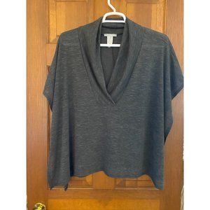 Espresso Solid Split Hem Top‎ Women Size 2XL Storm Grey Cowl Neck Short Sleeve